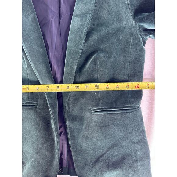 J Crew 365 Women's sz 2 Dark Green Velvet Blazer Open Front Work Office - Picture 8 of 10